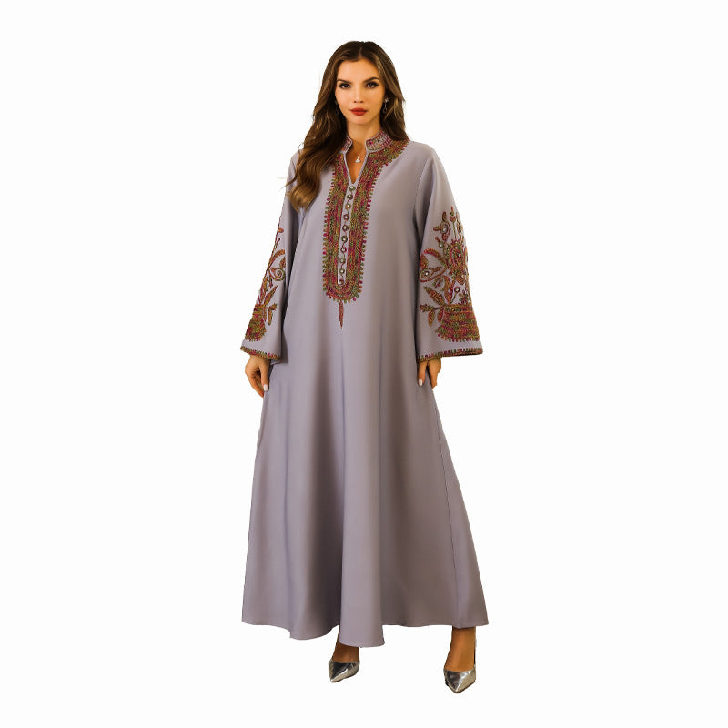 Dubai Muslim Rope Embroidery Dress Turkish Middle Eastern Long Robe for Women, Export Fashion Dress - Classyfashion24.com