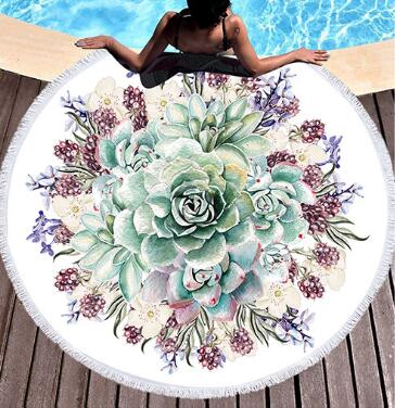 Round Succulents 3D-Print Beach Towel Tapestry