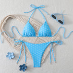 Fresh Dot Print, Strapless Halter Neck, Two-Piece Bikini Swimwear - Classyfashion24.com