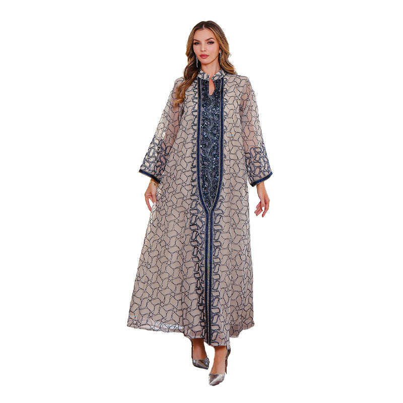Elegant Long Sleeve Dubai Abaya with Embroidery for Middle Eastern Muslim Women - Classyfashion24.com