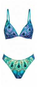 Peacock Feather Print Sexy Two-Piece Swimsuit for Women with Adjustable Straps Beach Bikini Set - Classyfashion24.com