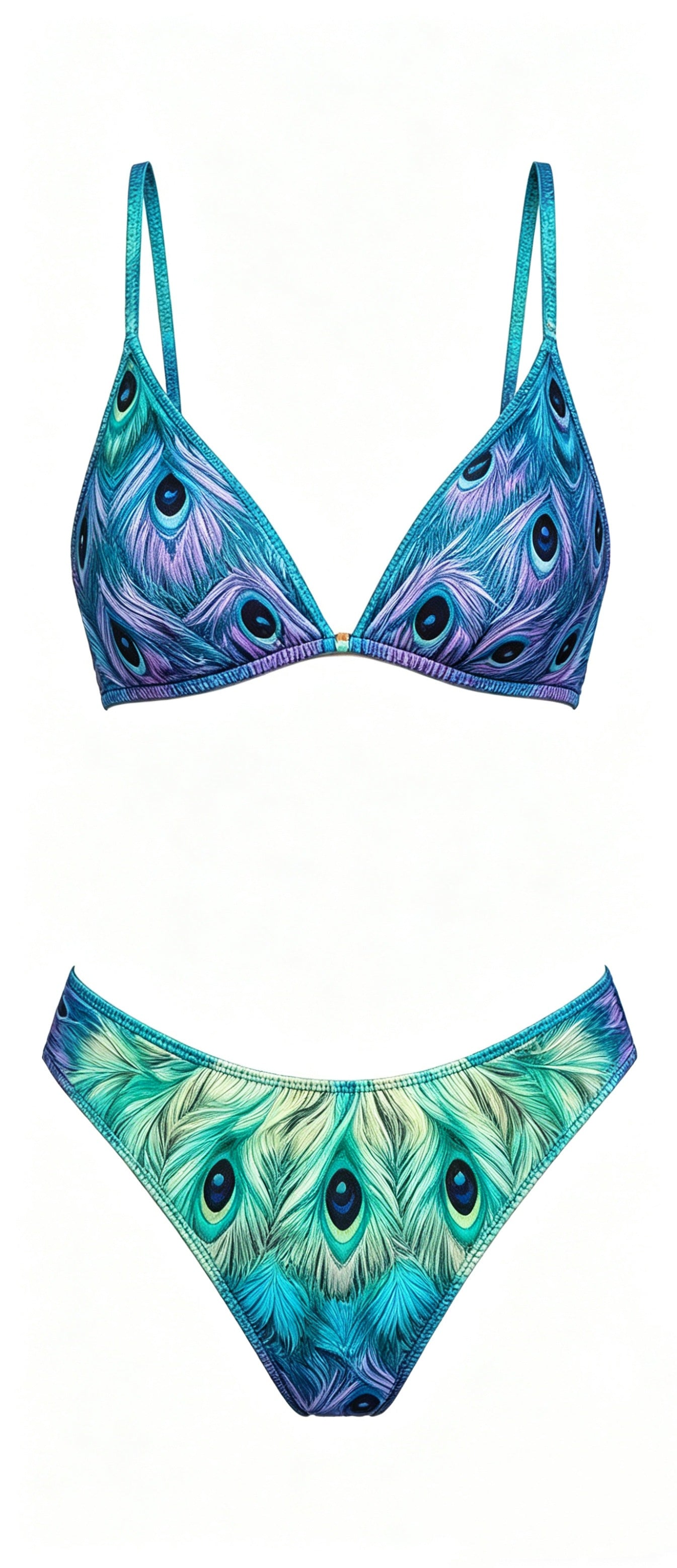 Peacock Feather Print Sexy Two-Piece Swimsuit for Women with Adjustable Straps Beach Bikini Set - Classyfashion24.com
