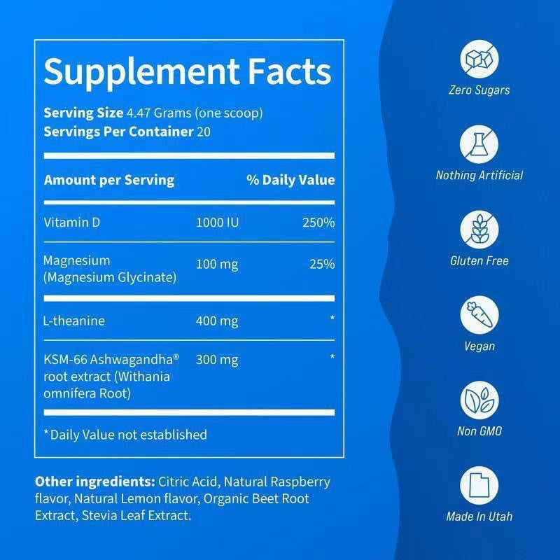 SuperCalm Magnesium Calming Powder with Electrolytes – Raspberry Flavor, 85g