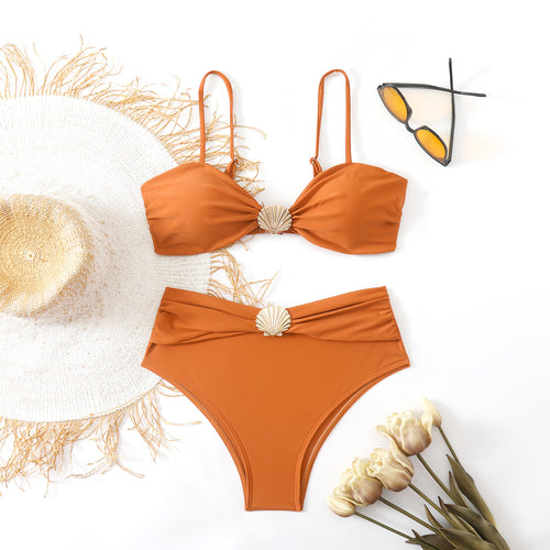 Women's Two-Piece Swimsuit Sexy Shell Buckle Triangular Cup Swimwear Plus Size - Classyfashion24.com