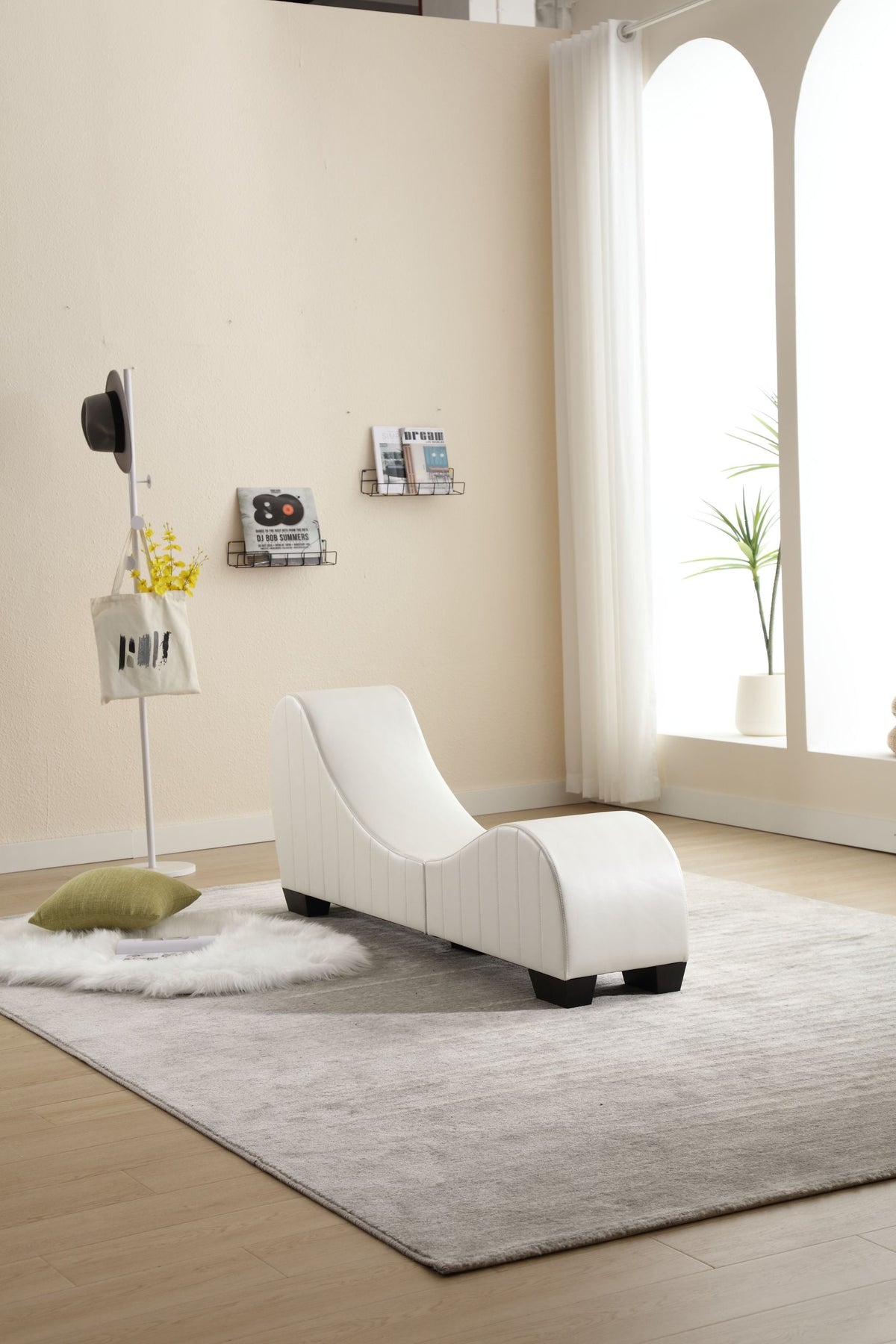 Modern Yoga Chaise Lounge – Curved Faux Leather Accent Chair in White