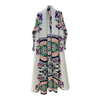 Muslim women's modern fashion Türkiye printed white casual large abaya cardigan gown - Classyfashion24.com