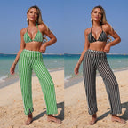 Women's Bikini Split Leggings Striped Swimsuit Three-Piece Set