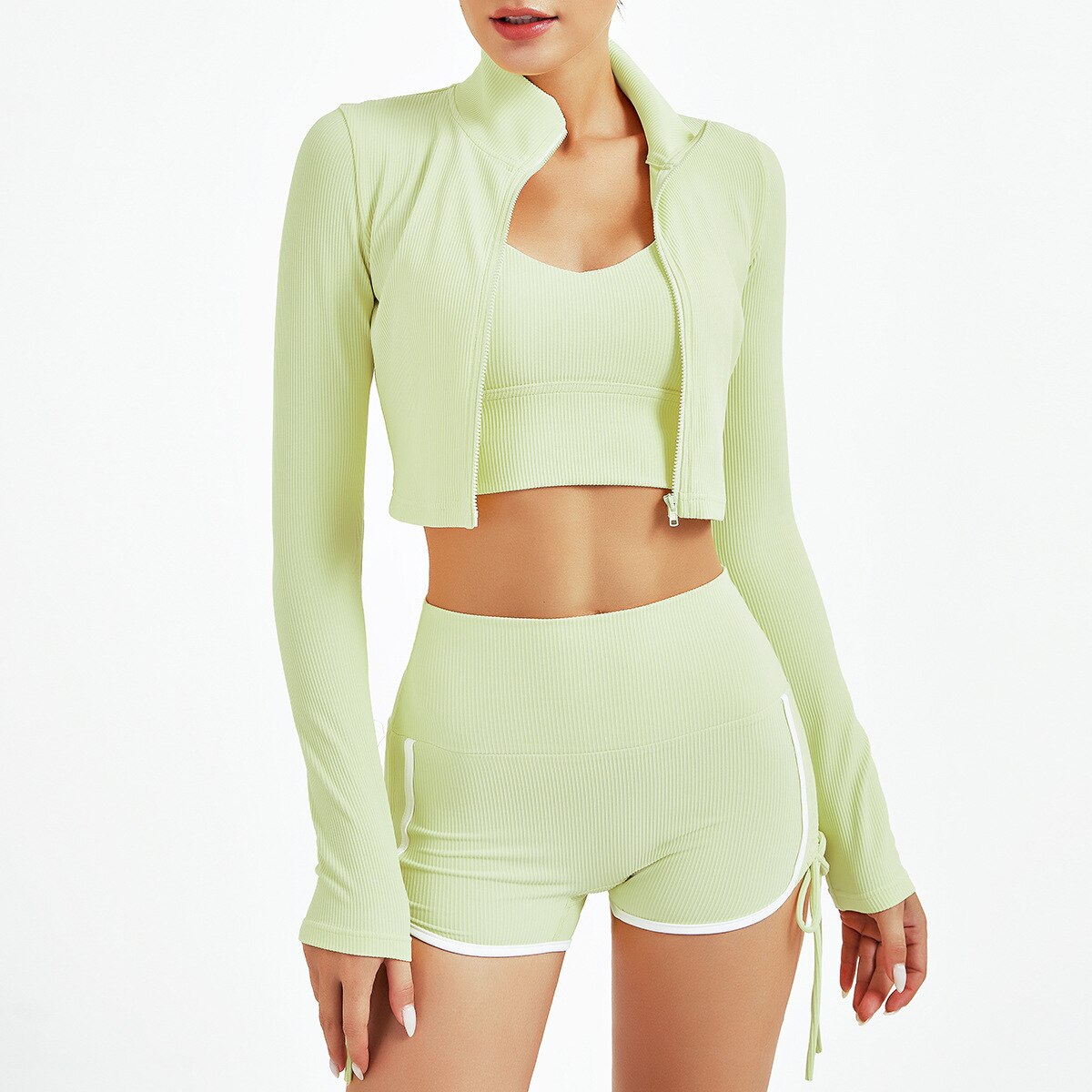 Seamless Zip-Up Yoga Set with Long Sleeve Top