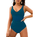 Solid color mesh splicing one-piece swimsuit - Classyfashion24.com