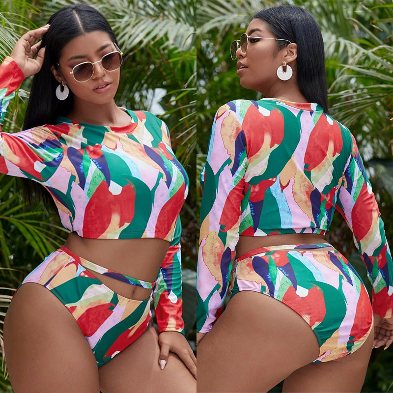 Swimwear Plus Size Color-block Long Sleeve - Classyfashion24.com