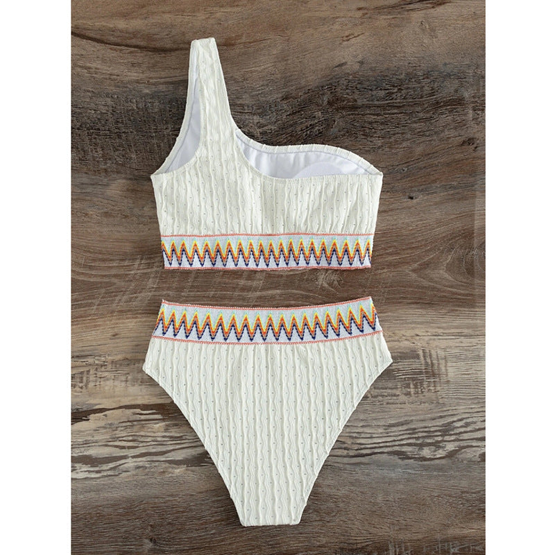 White single shoulder split swimsuit - Classyfashion24.com