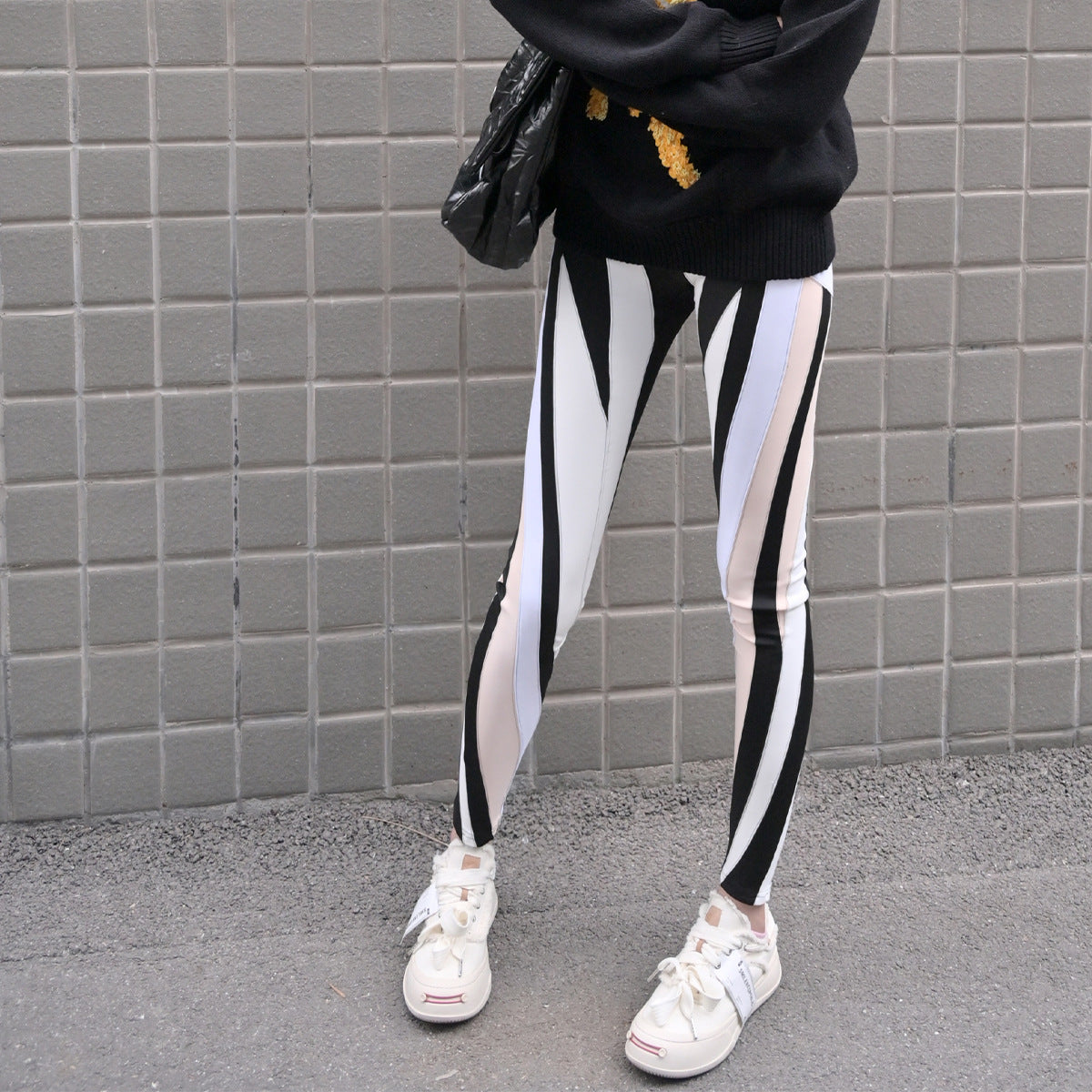 High-Waisted Spliced Elastic Waistband Leggings - Classyfashion24.com