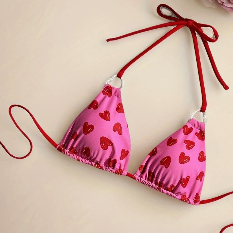 sexy two-piece swimsuit for women, backless halter neck tied bikini with print triangle bikini - Classyfashion24.com