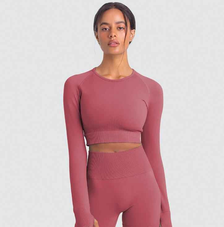 2-Piece Workout Set – Long Sleeve Crop Top & High Waist Leggings