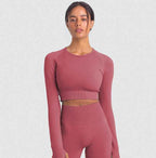 2-Piece Workout Set – Long Sleeve Crop Top & High Waist Leggings