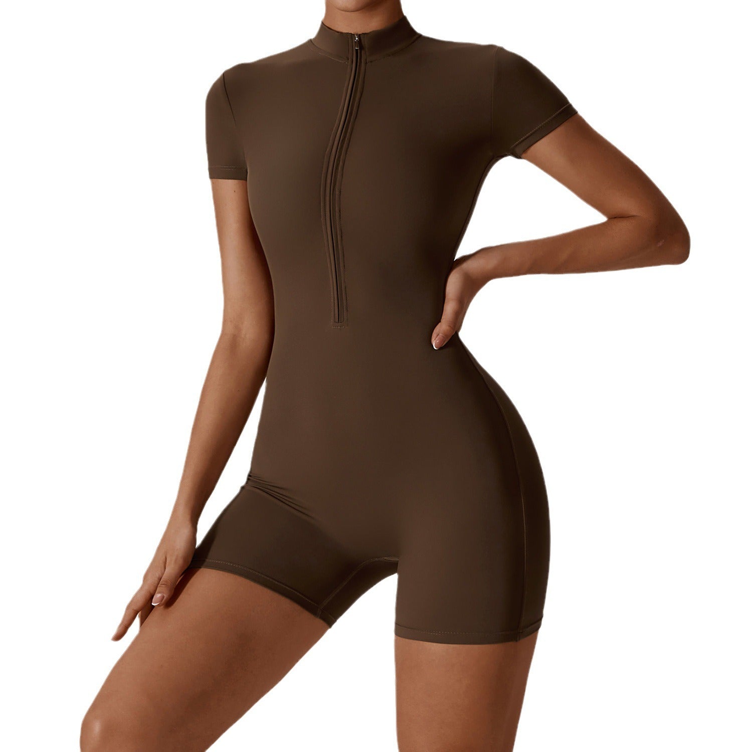 Zippered Short-Sleeve Yoga Jumpsuit for Women - Classyfashion24.com