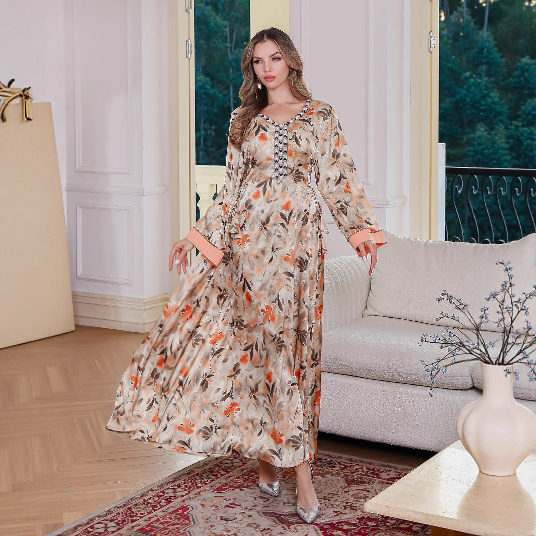 Muslim Printed Long Robe Loose Abaya Middle East Saudi Dubai Long Dress - Classyfashion24.com