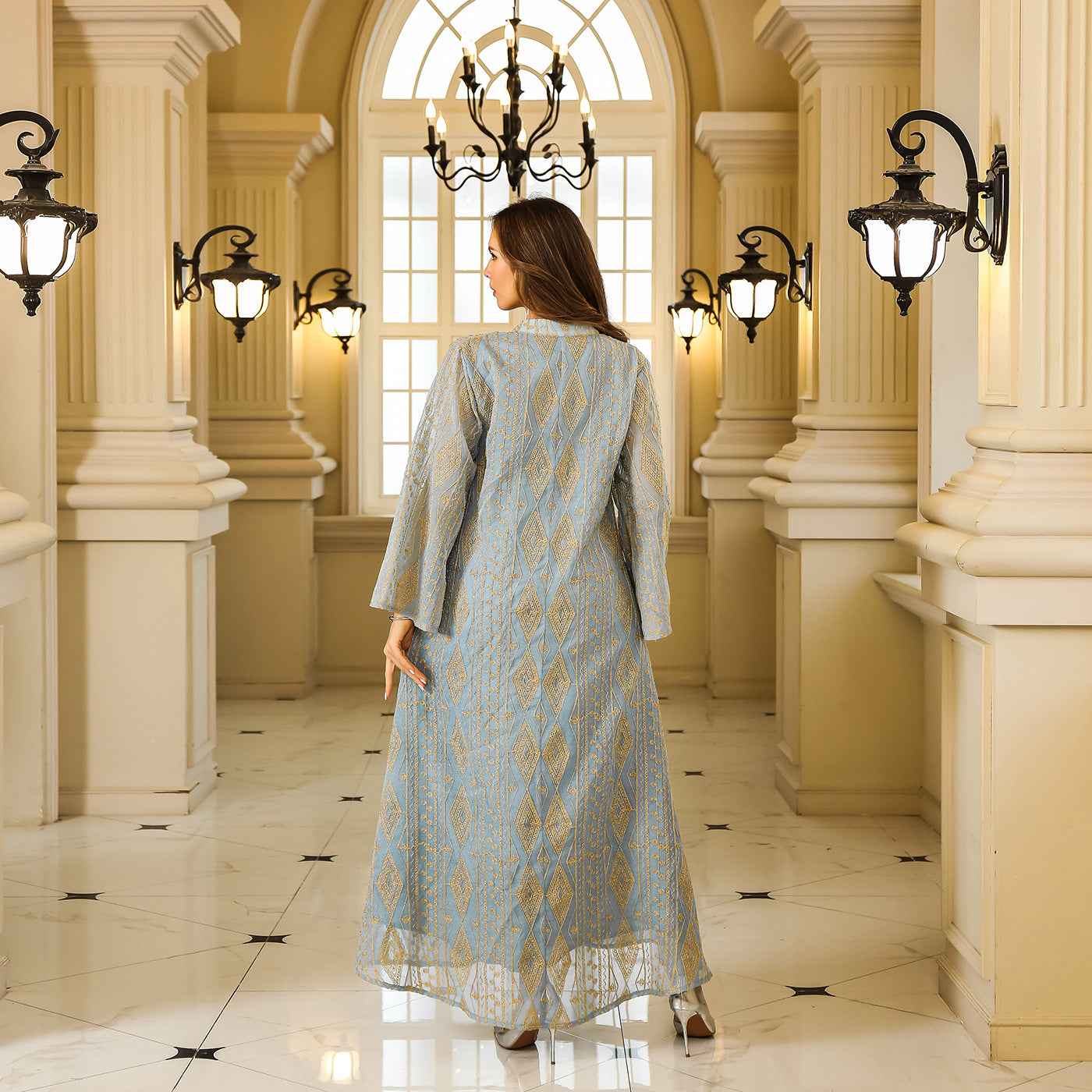Muslim Middle Eastern Long Robe Women's Dubai Turkish Abaya Sequined Maxi Dress - Classyfashion24.com