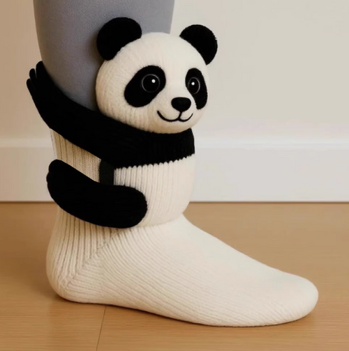 Women's Cute Sloth Pattern Thick & Warm Winter Knit Socks featuring a playful panda design hugging the ankle.