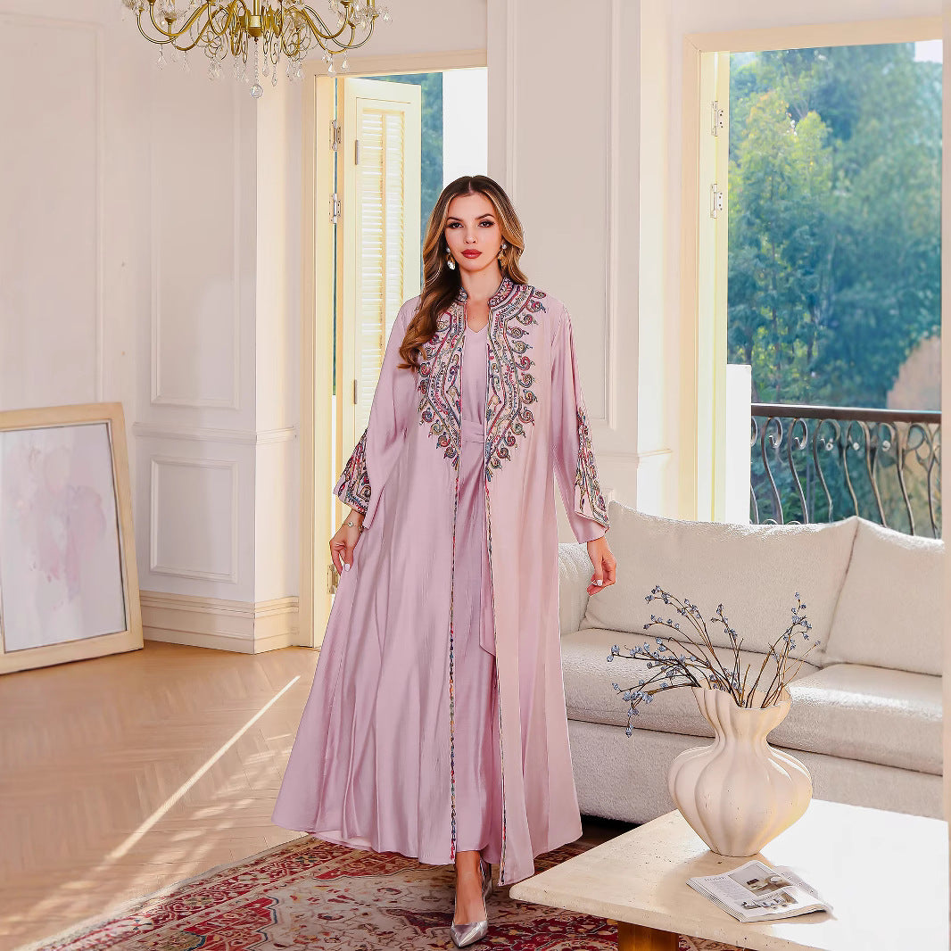 Muslim Embroidered Long Robe Middle Eastern Clothing Abaya Luxury Evening Dress Two-Piece Dress - Classyfashion24.com