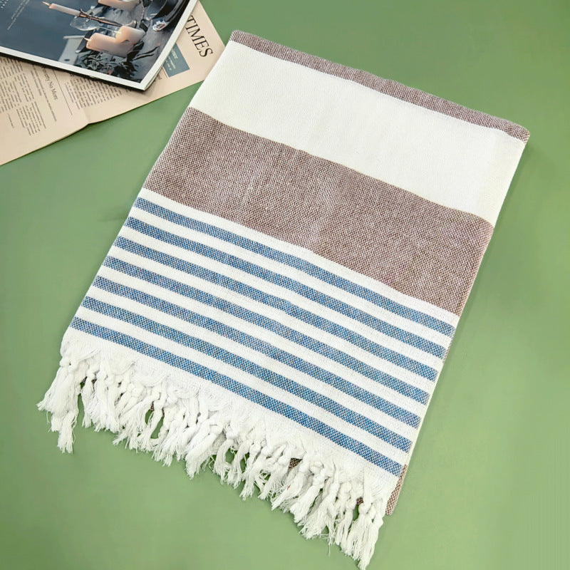 Turkish Striped Fringe Beach Towel – Quick Dry