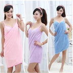 Fashion Wearable Magic Bath Towel in pink, purple, and blue; fast-drying spa robe and beach bathrobe for versatile use.