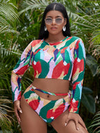 Swimwear Plus Size Color-block Long Sleeve - Classyfashion24.com