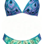 Peacock Feather Print Sexy Two-Piece Swimsuit for Women with Adjustable Straps Beach Bikini Set - Classyfashion24.com