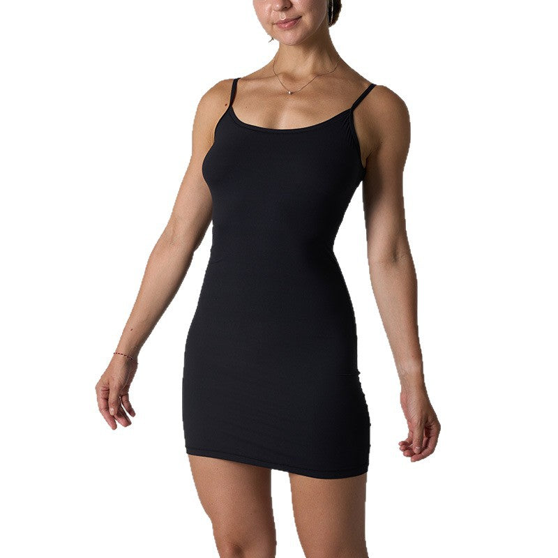 Classyfashionz Lounge Slip Dress in black, featuring thin straps and a fitted mini skirt design, made from soft modal fabric.