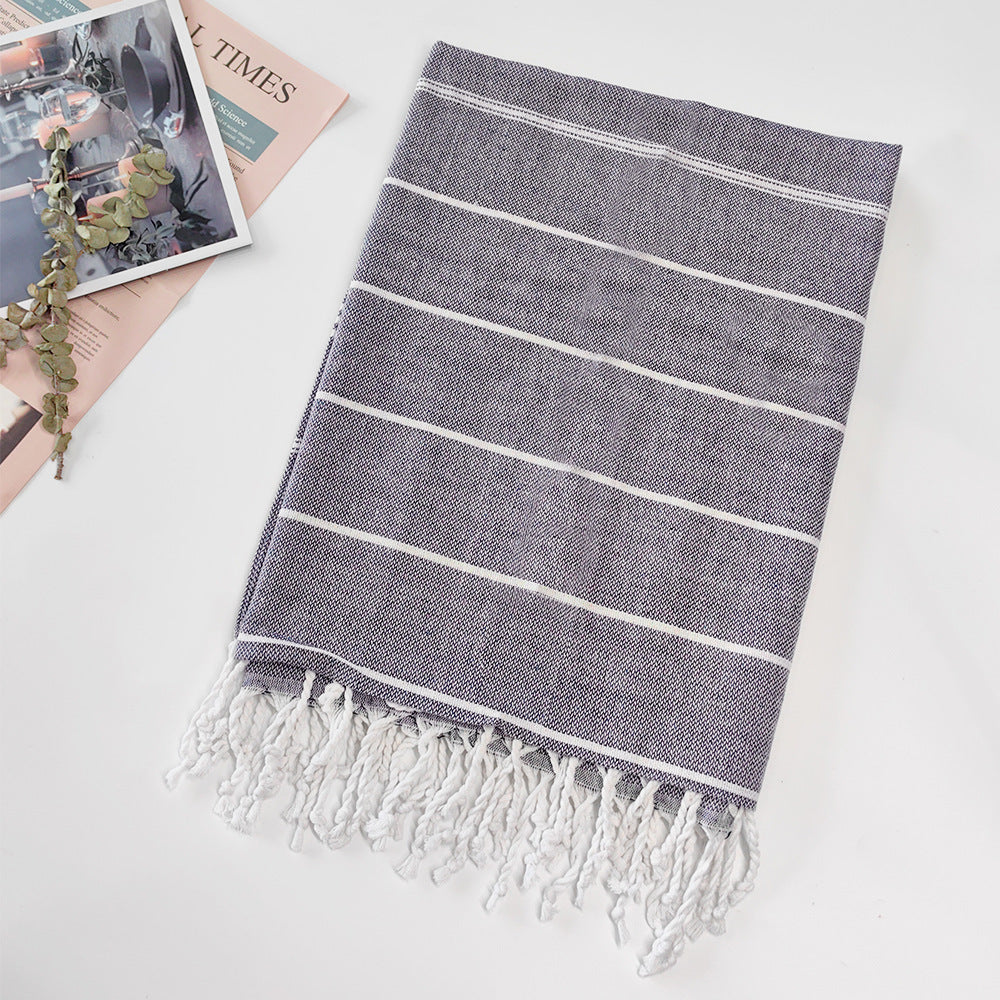 Turkish Striped Fringe Beach Towel – Quick Dry