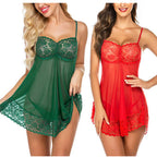 Sexy Lace Camisole – Chiffon Erotic Pajamas for Women in green and red, featuring lace details and a flowing design.