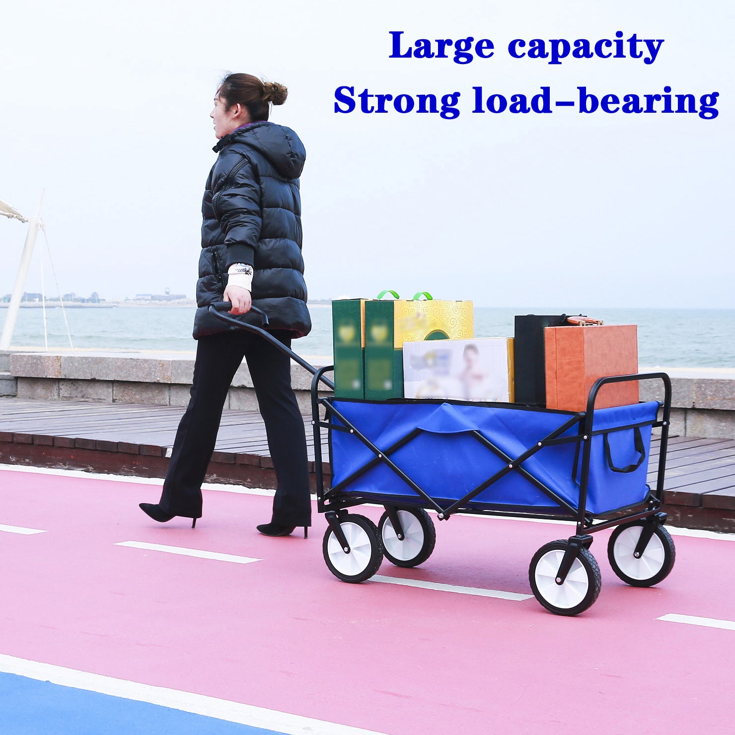 Heavy Duty Folding Utility Wagon – Collapsible All-Terrain Garden & Beach Cart