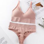 No Rimless Vest Style Wrap Chest Mid Waist Sexy Thong in soft pink, featuring a seamless design and breathable fabric.