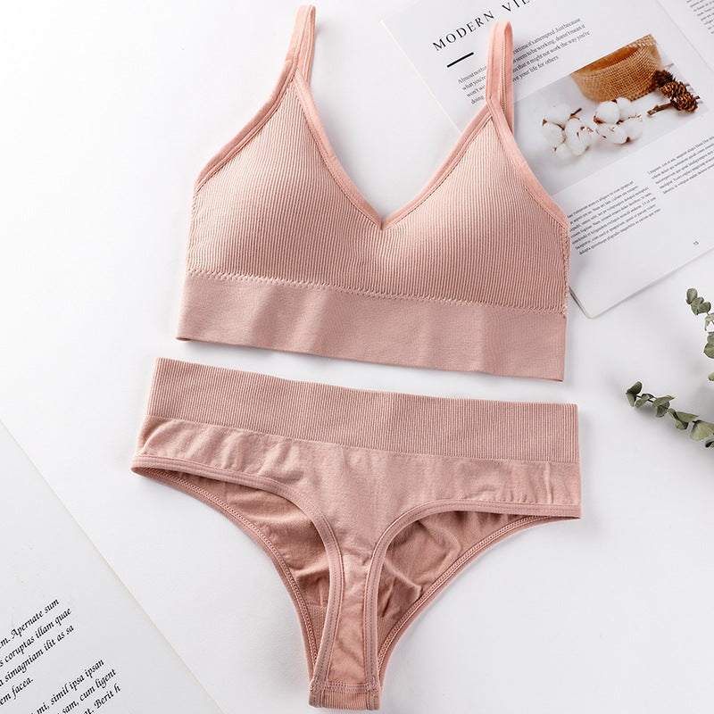 No Rimless Vest Style Wrap Chest Mid Waist Sexy Thong in soft pink, featuring a seamless design and breathable fabric.