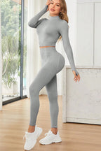Mock Neck Long Sleeve Top and Leggings Active Set - Classyfashion24.com