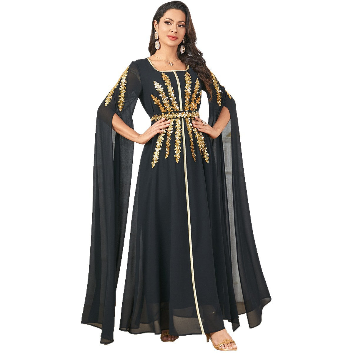 Fashion Evening Dress Arabic Women's Long Robe Extra Long Sleeve Muslim Dress - Classyfashion24.com