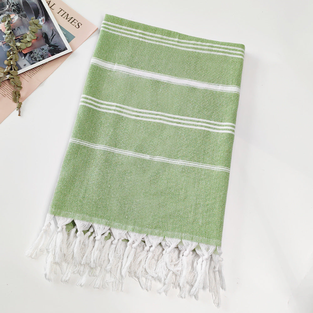 Turkish Striped Fringe Beach Towel – Quick Dry