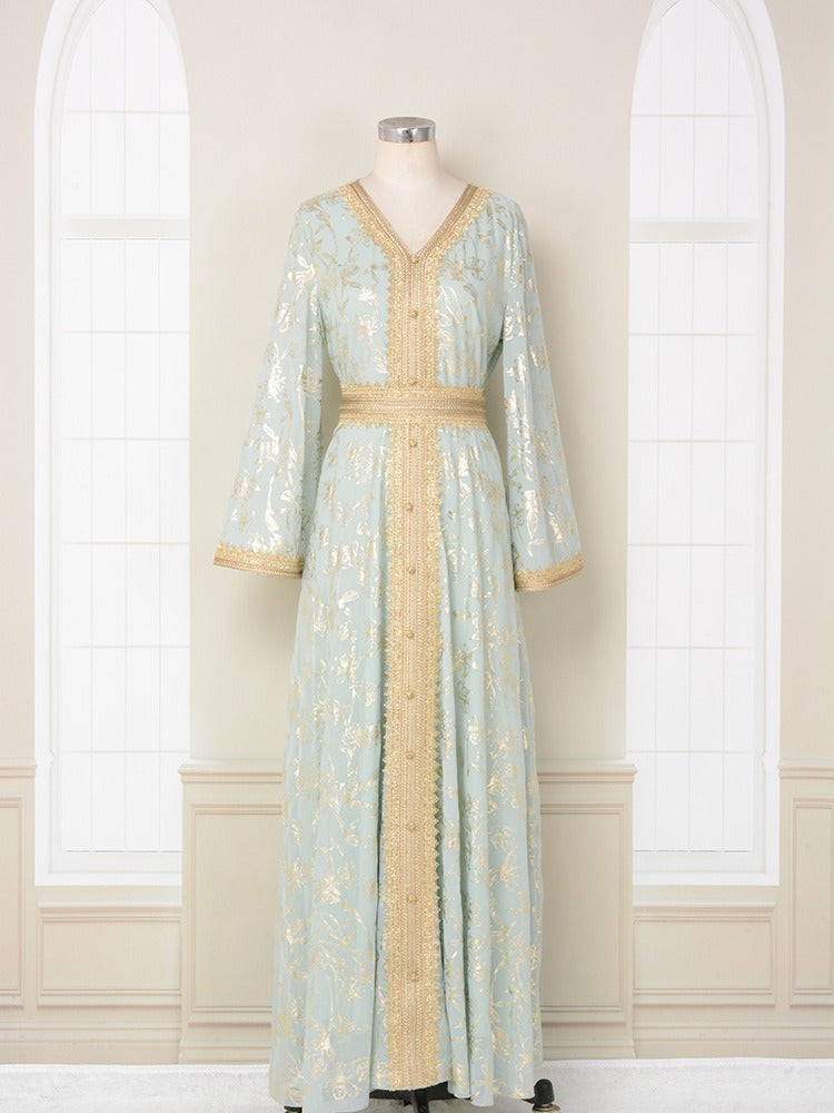 Evening Dress Muslim Dress Bottom Grab Flower Gold Stamping Fashion Robe - Classyfashion24.com