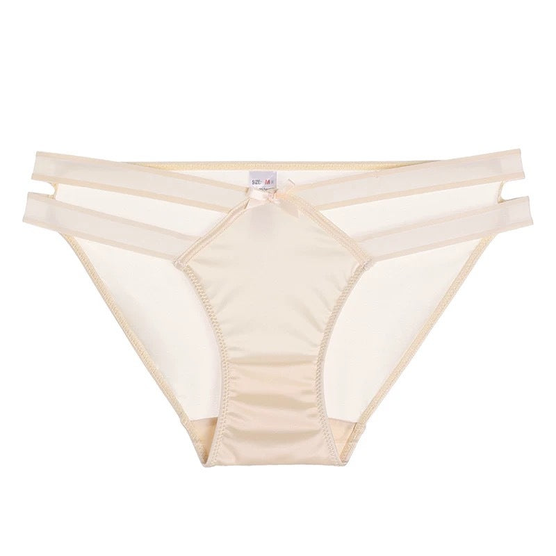 Satin Milk Silk girl underwear featuring a sexy hollow butterfly knot design, seamless, hip-hugging, low waist triangle style