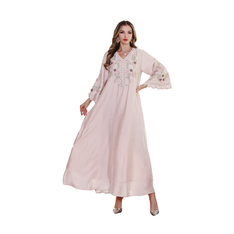 Middle Eastern Women's Dress Dubai Embroidered Long Robe Muslim Maxi Dress - Classyfashion24.com