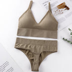 No Rimless Vest Style Wrap Chest Mid Waist Sexy Thong in a soft beige color, featuring a seamless design for comfort.