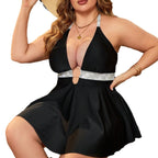 Split Swimwear Plus Size with Color-Blocking Waistband Design - Classyfashion24.com