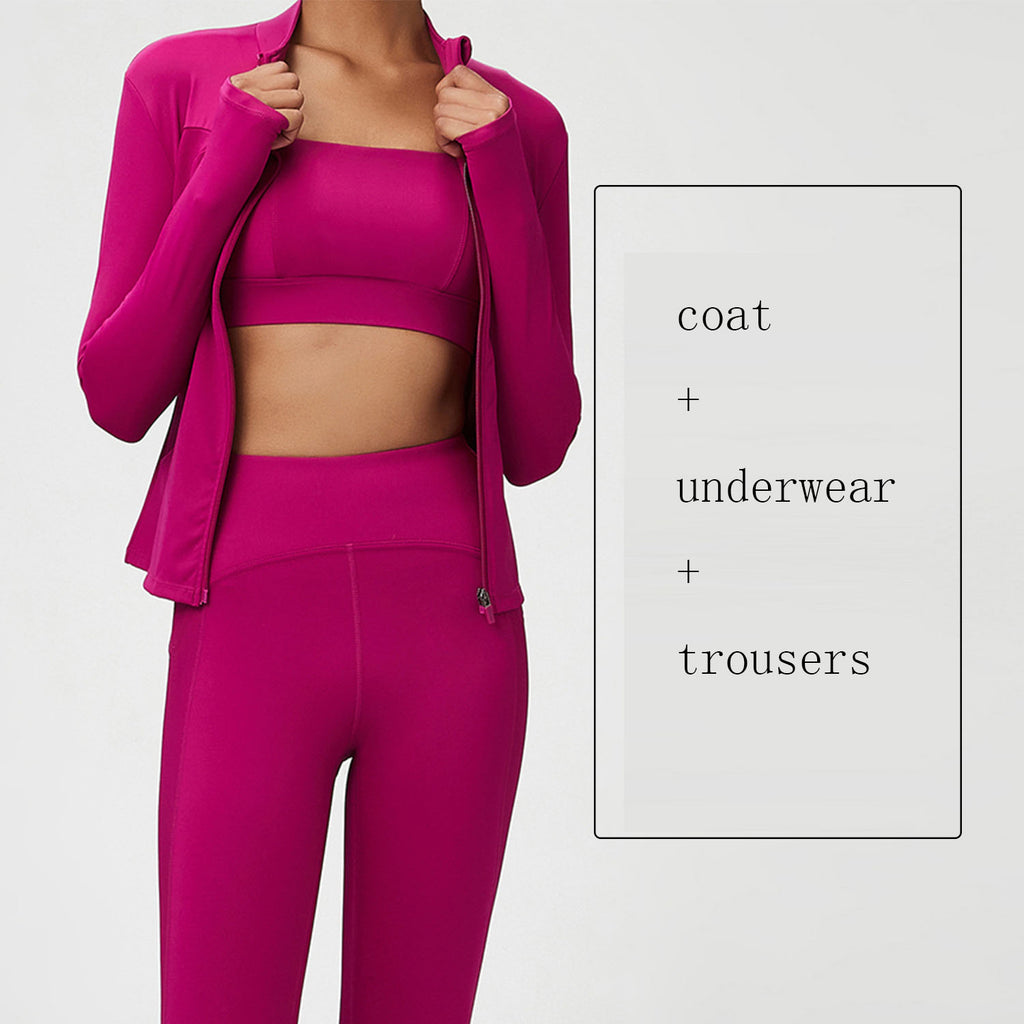 Women's Yoga Wear Suit – Nude Feel Three-Piece Sports & Fitness Set