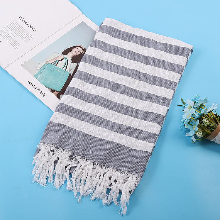 Turkish Striped Fringe Beach Towel – Quick Dry