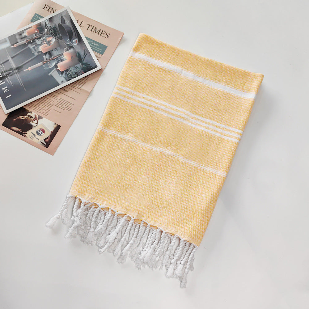 Turkish Striped Fringe Beach Towel – Quick Dry