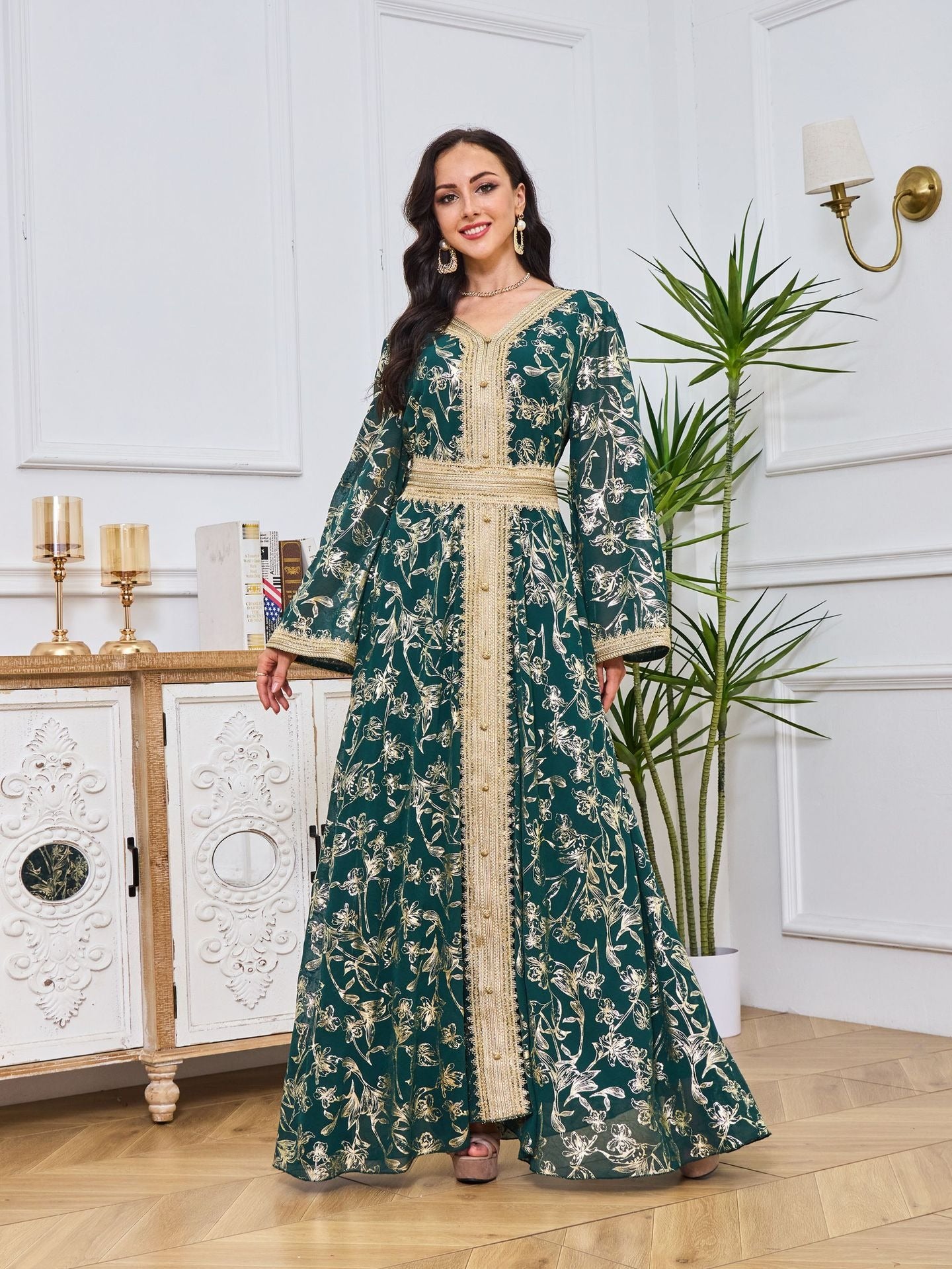 Evening Dress Muslim Dress Bottom Grab Flower Gold Stamping Fashion Robe - Classyfashion24.com