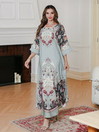 Muslim Printed Diamond-Embedded Dress Elegant Long Robe for Middle Eastern Women - Classyfashion24.com