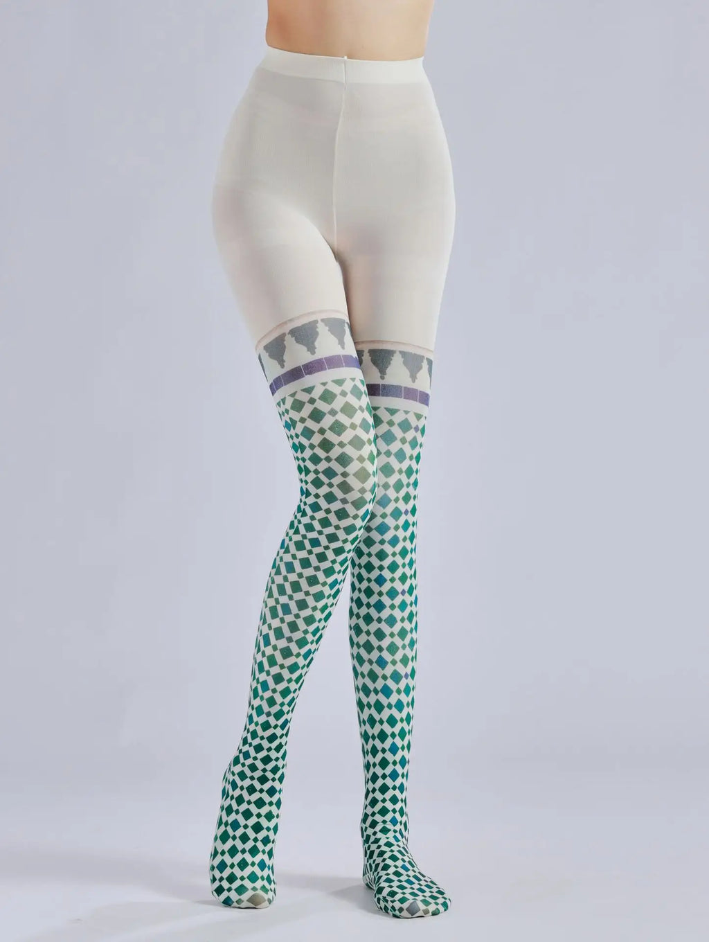 Plaid Printed Pantyhose – Retro Pattern Fake Two-Piece Silk Stockings