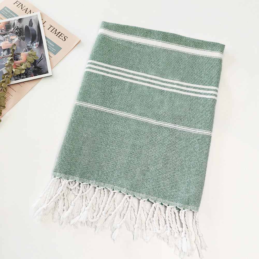 Turkish Striped Fringe Beach Towel – Quick Dry