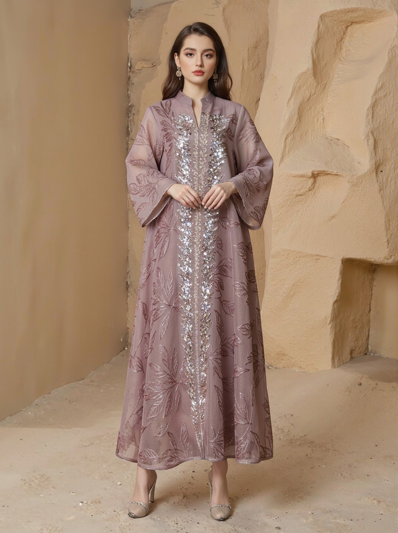 New Muslim Chiffon  Middle Eastern Clothing Dubai Long Dress Beaded - Classyfashion24.com